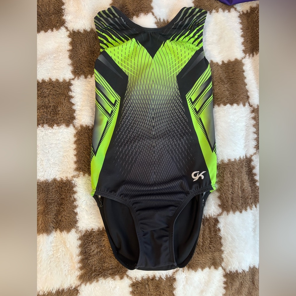 GK lime green and black leotard